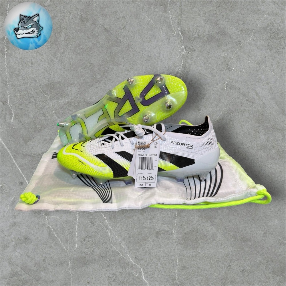Adidas Predator Elite SG White Green Soccer Cleats JI1067 Men's Size 5.5